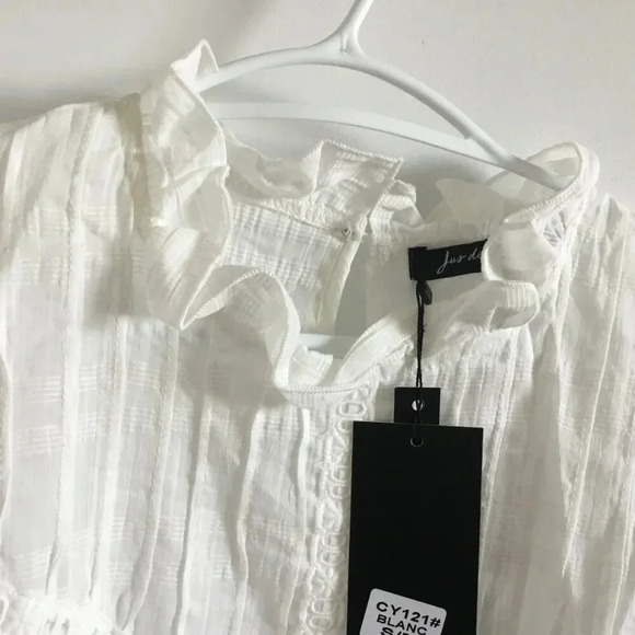 JUS DE POM | Crochet Trim Blouse | 100 % Cotton | White | Feminine |Croch US S-M - Picture 4 of 10